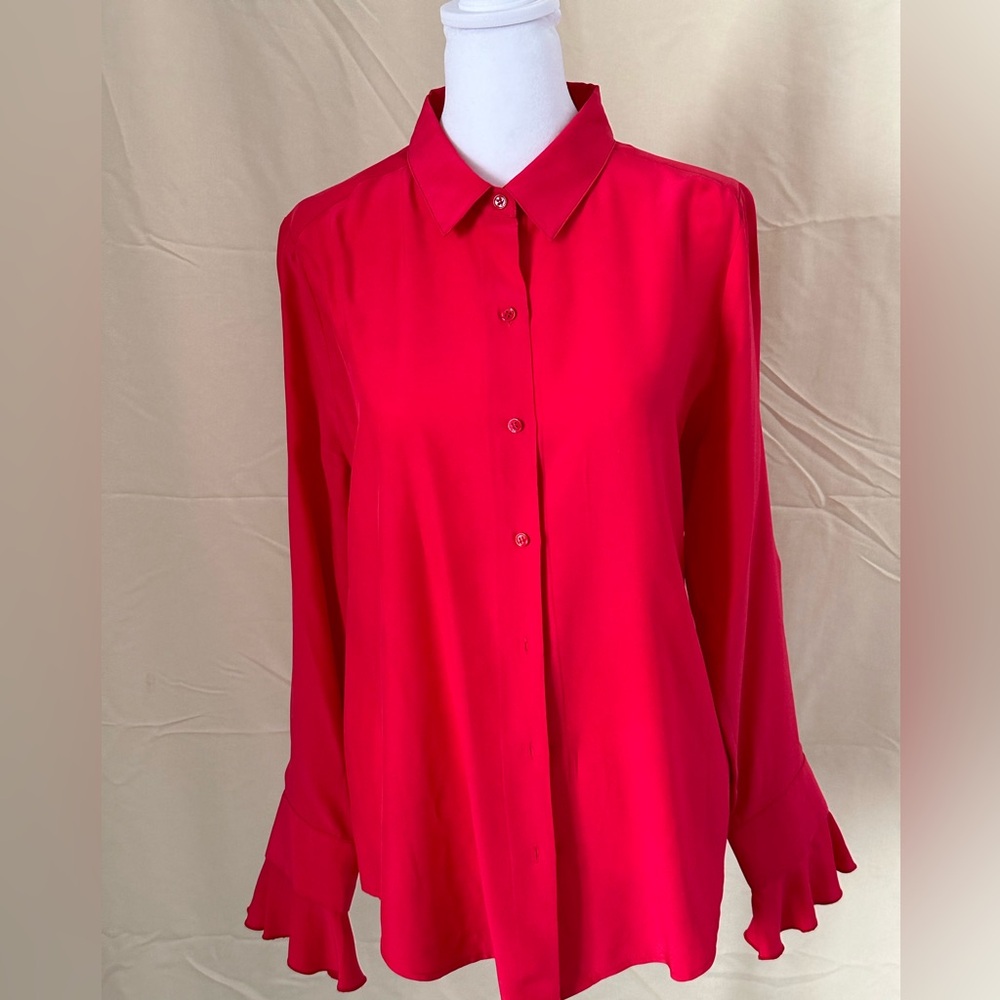 Barney’s, red silk blouse with ruffle sleeves.  Size 42